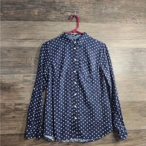 Talbots Navy Blue and White Polka Dot Button Down Shirt